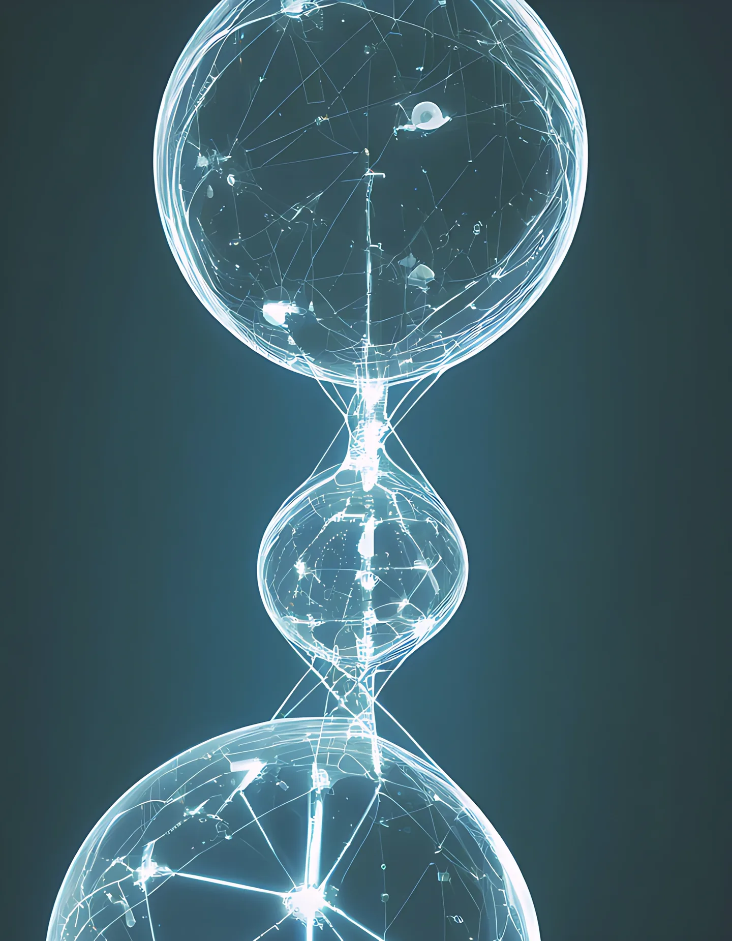 Glass energy sculpture with glowing filaments