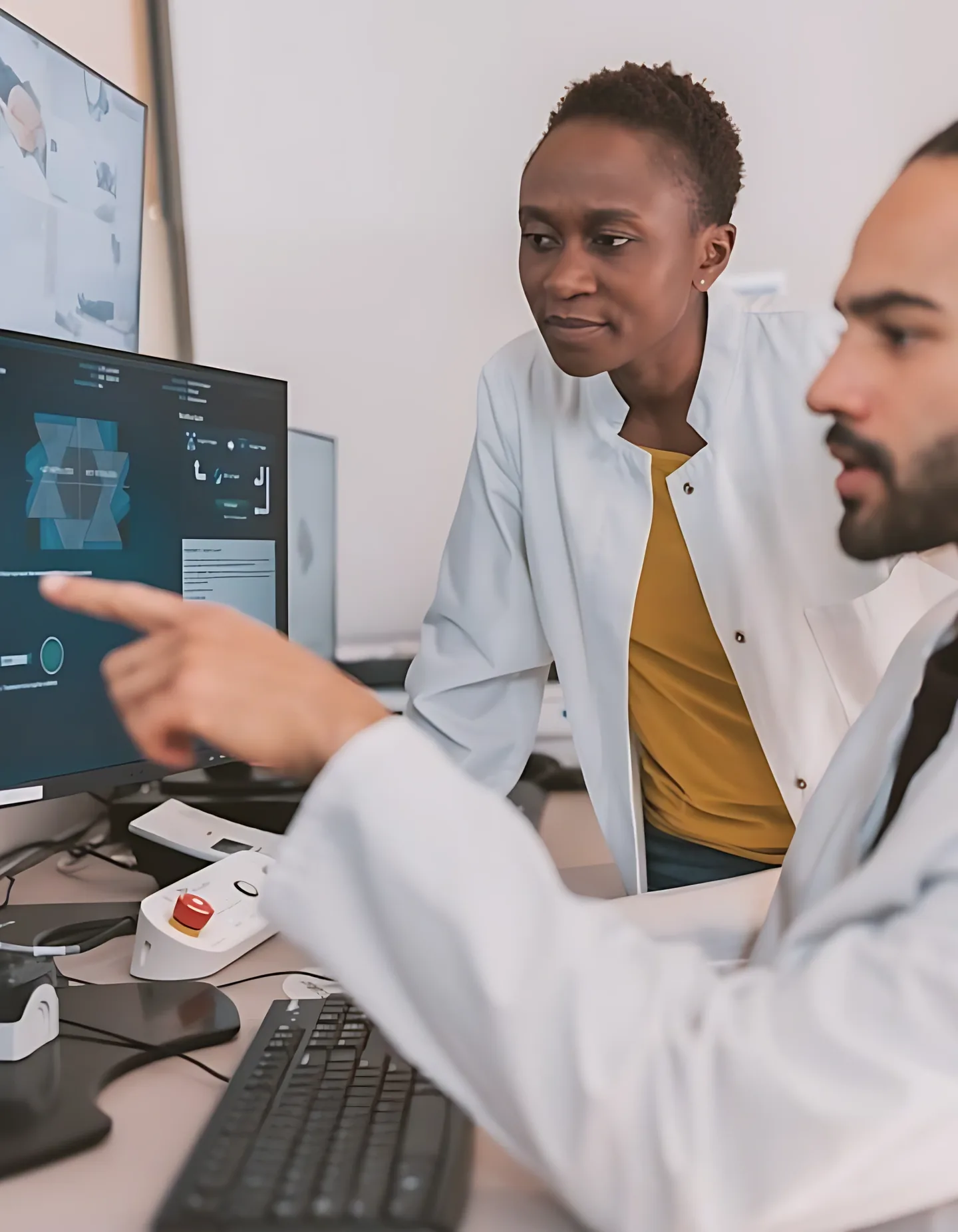 Engineers reviewing system data on monitoring screens