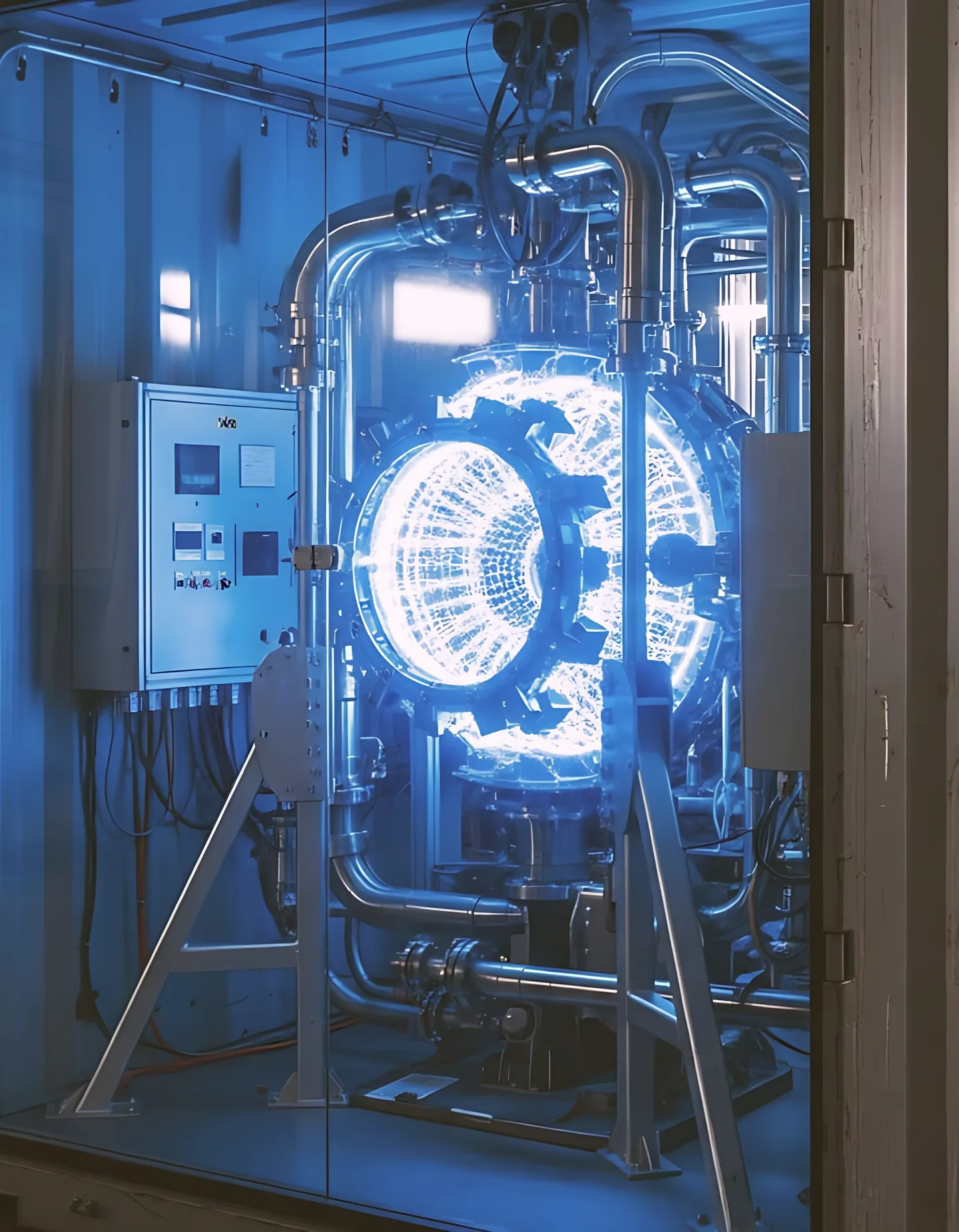 Natrium container module with a glowing blue core